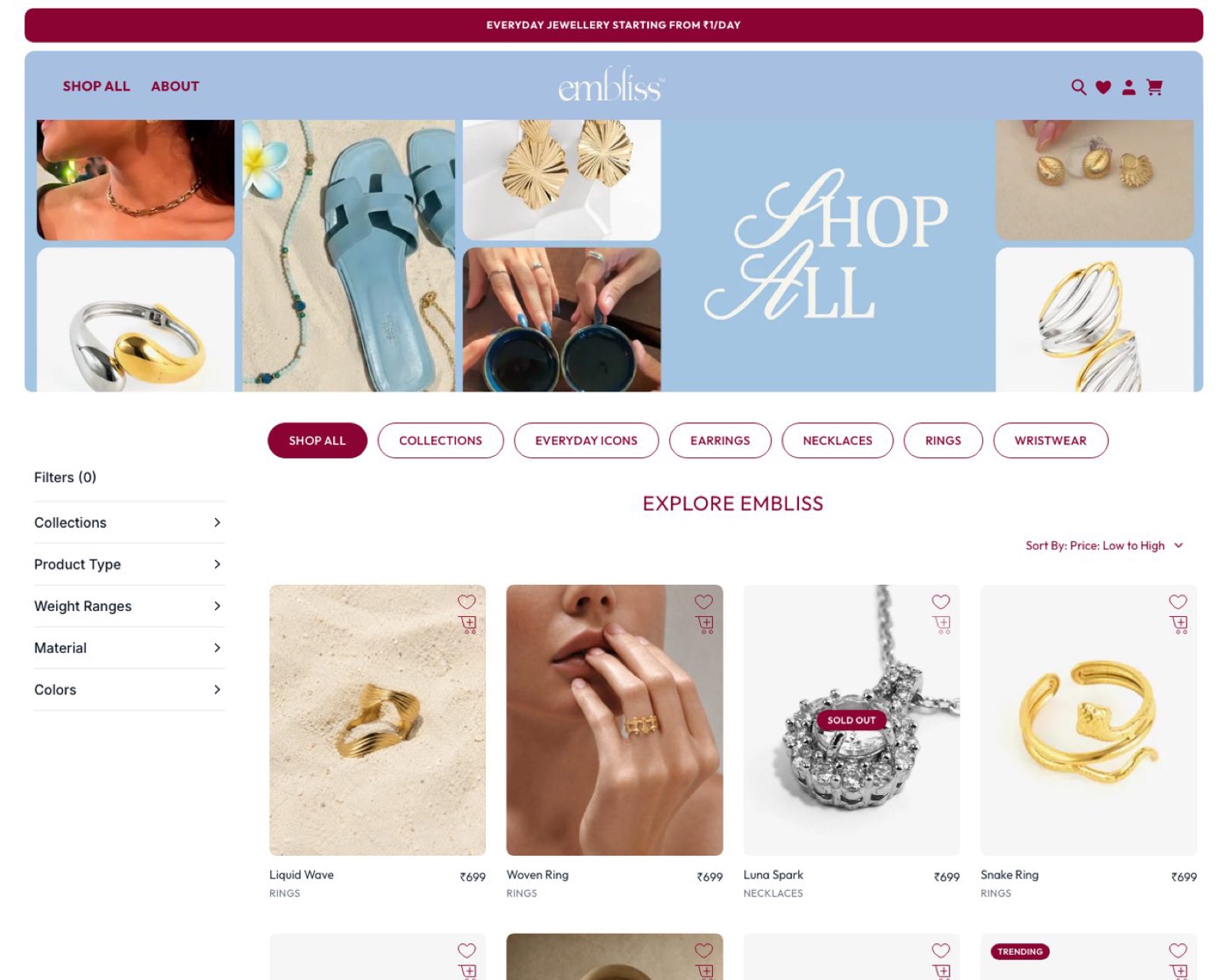 Catalogue with filters and collections