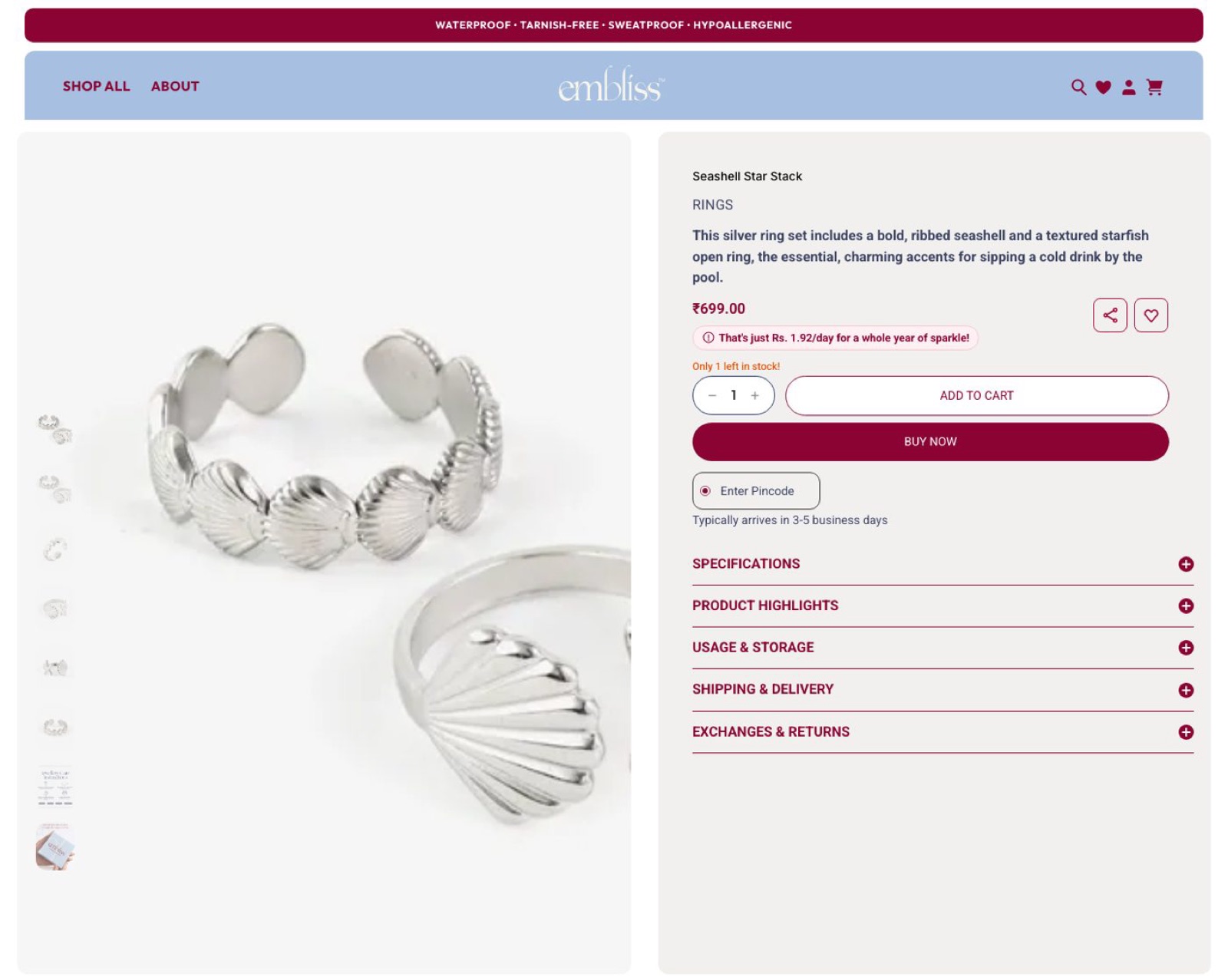 Product page with gallery and details
