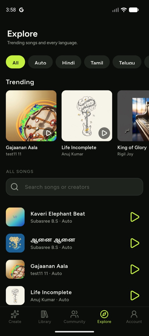 Explore trending songs