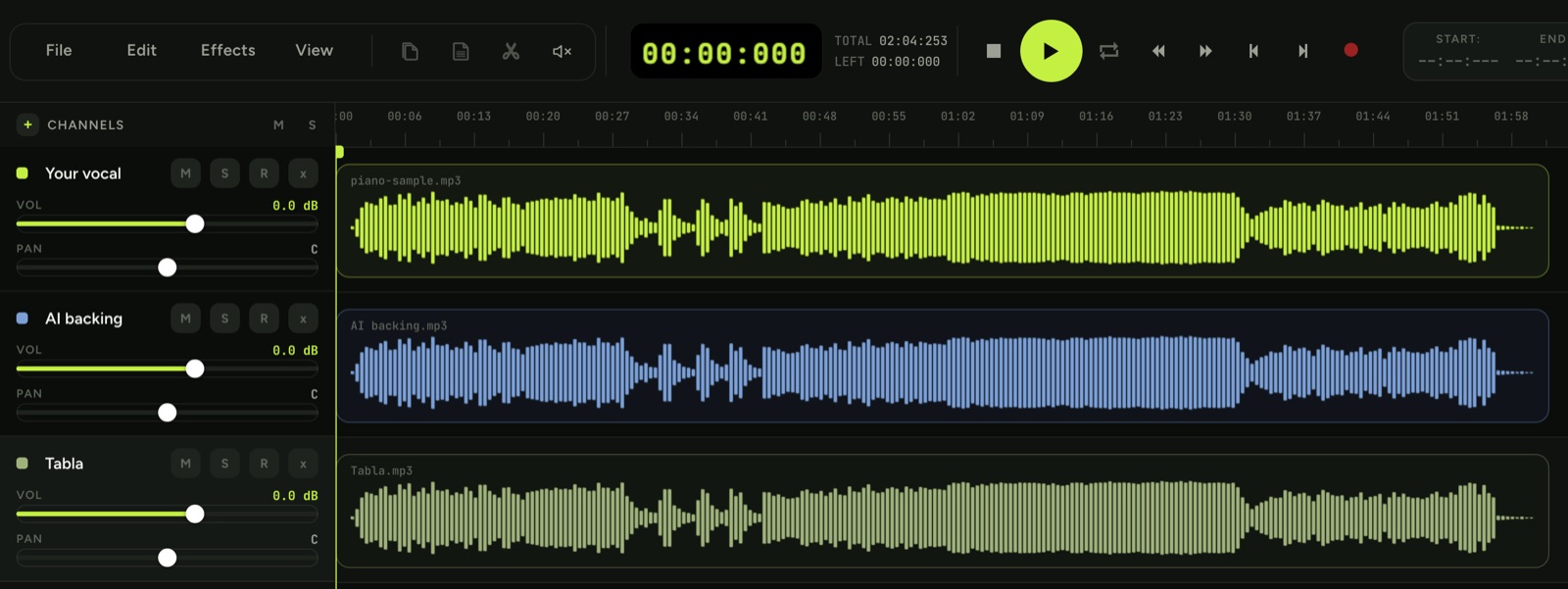 Web studio with multitrack editing