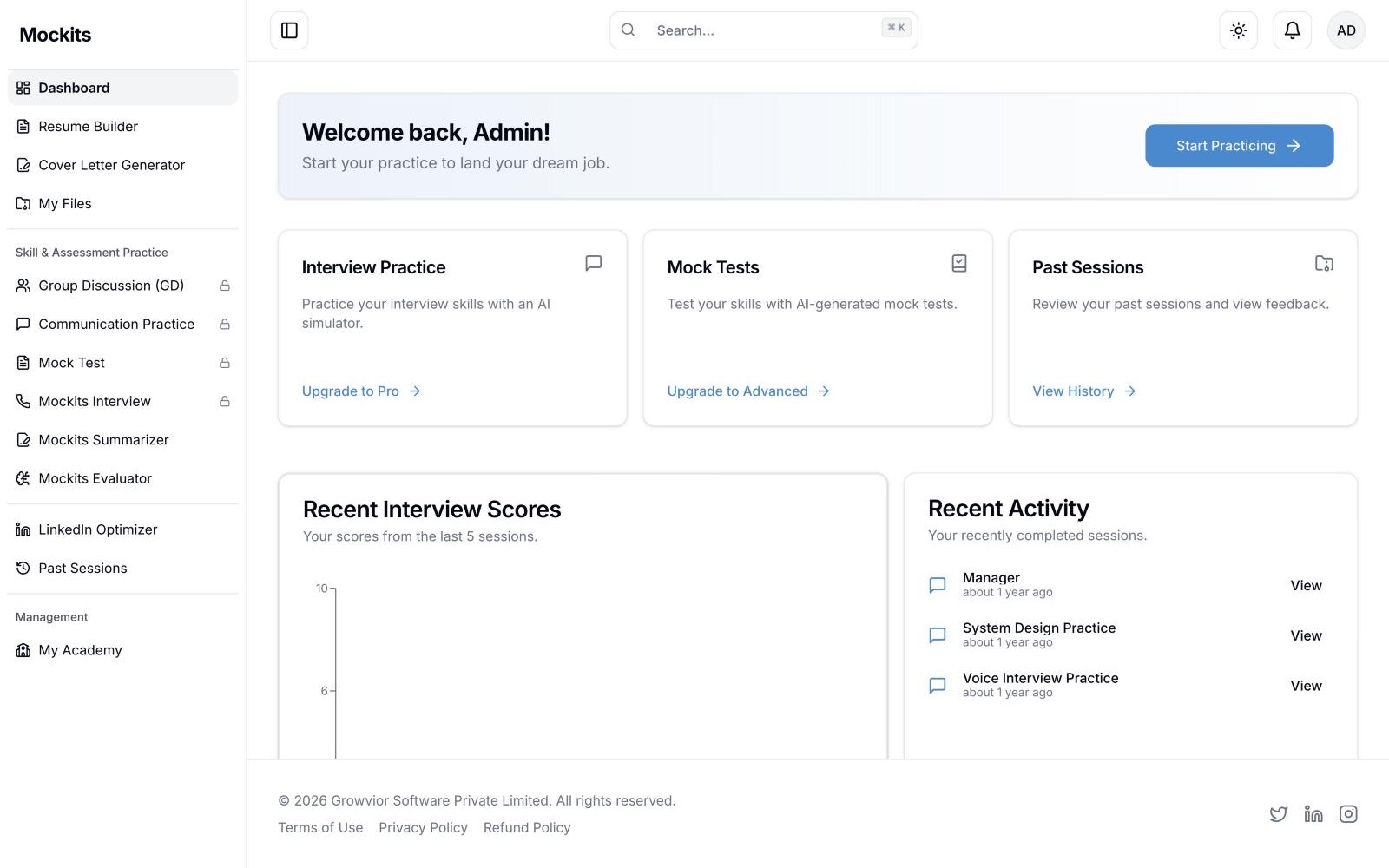 Student dashboard with AI practice