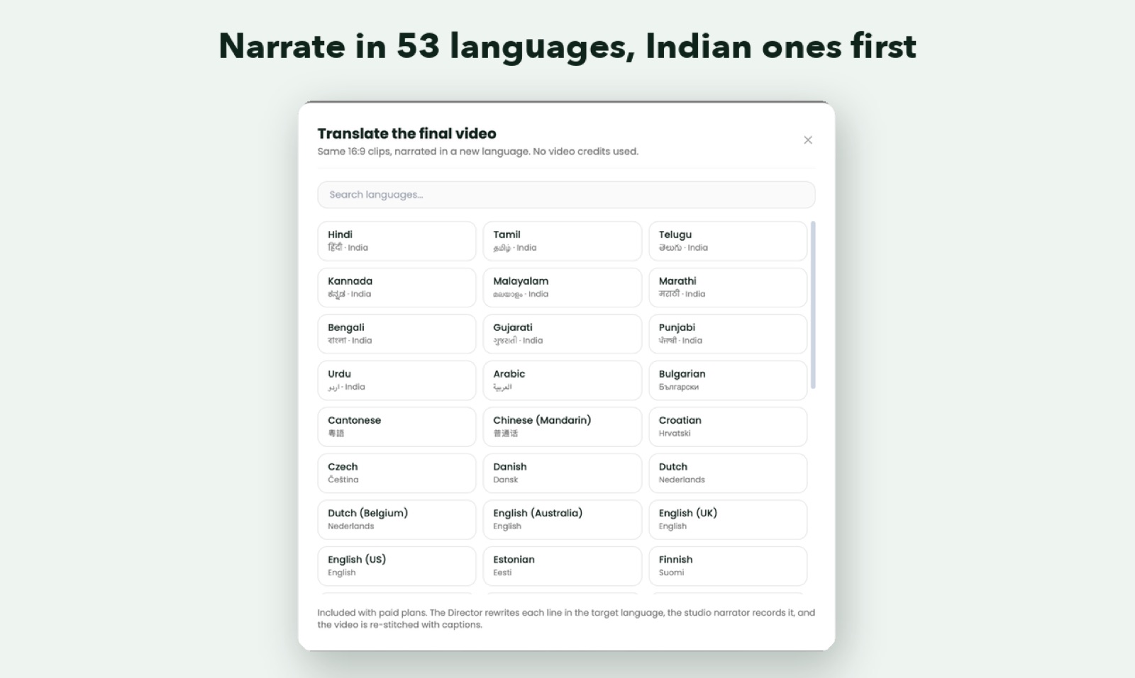 Narrate in 53 languages